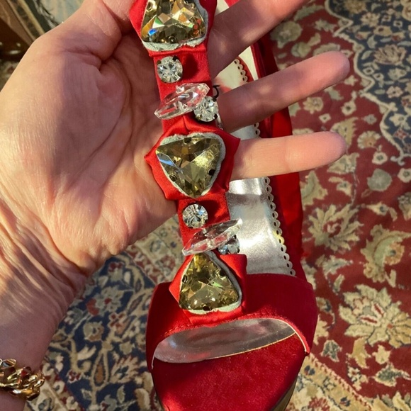 NEW IN BOX Bebe Platform JEWELS ! Ribbons Shoes w Stiletto Heels 8.5 RED LEATHER - Picture 7 of 9